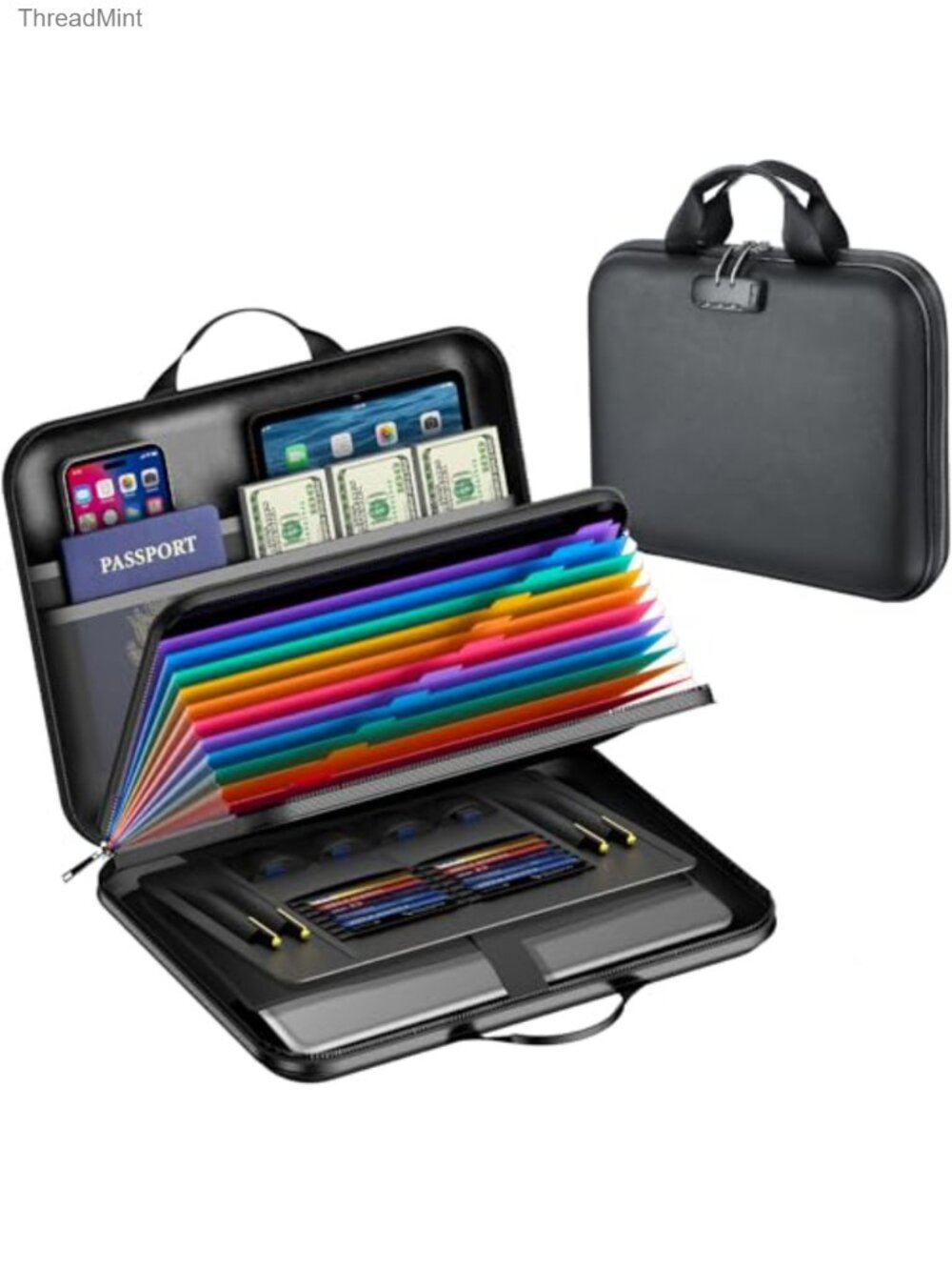 Fireproof Document Box with Lock Waterproof Hard-Shell File Organizer Accordion